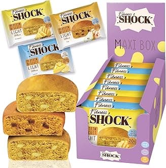 FitnesSHOCK Protein Snack No Added Sugar, 20%/8g Protein, 168 kcal, Pre/Post Workout Treat - No Palm Oil, Filling dietary fibre, Soft Texture, 9x40g - Variety flavours: pineapple, lemon and pear