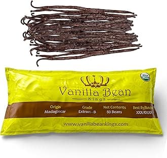 50 Organic Madagascar Vanilla Beans - Whole Extract Grade B Pods for Baking, Homemade Extract, Brewing, Coffee, Cooking