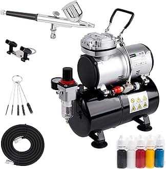 Timbertech Airbrush Kit With Compressor AS-186K With Airbrush Gun, Air Hose, Cleaning brush & Paints for hobby, graphic and so on