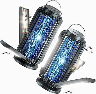 Bug Zapper 2 Pack, Solar Bug Zapper with 3 Solar Charging Panels, IP65 Waterproof Mosquito Zapper, 4200V Mosquito Zapper with LED Light, Outdoor Indoor AUTO ON/Off