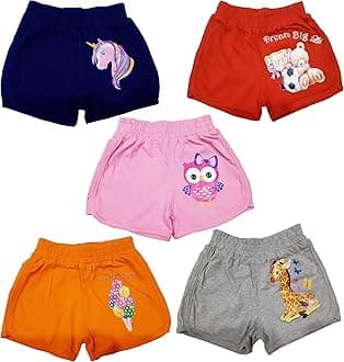 TotzTouch Baby |Kids Girls Regular Shorts Soft Cotton with Cute Animal Prints Combo Pack of 5 Multicolored Age 6 Months to 4 Years
