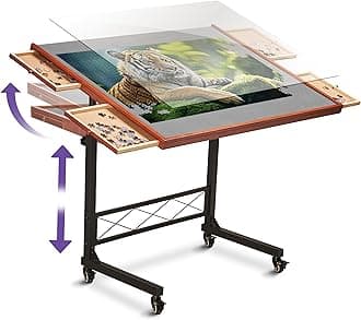 Puzzle Station Jigsaw Puzzle Table/Rolling Desk - 1500 Piece Puzzle Board/Portable Jigsaw Tables with Drawers and Legs - Height Adjustable for Adults