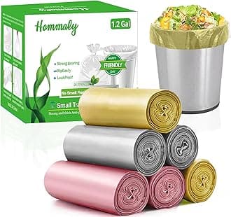 Hommaly 1.2 Gallon 240 pcs Small Multi Trash Bags Strong Pink Gray Gold Garbage Bags, Bathroom Trash Can Bin Liners Unscented, Mini Plastic Bag for Office, Waste Basket Liner Fit 4.5-5 Liter,1-1.2 Gal