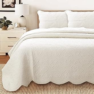 Cotton Quilt Set Twin – 2-Piece Ivory Matelasse Quilted Medallion Bedspread, Lightweight All Season Coverlet