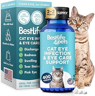BestLife4Pets Eye Care & Vision Support For Cats - Holistic Kitten Eye Infection Treatment Helps With Conjunctivitis, Swelling, Discharge & More - 450 Ct. Easy To Use Pills