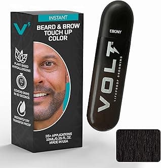 VOLT Grooming Temporary Instant Beard Color for Men, Quick Drying Plant-Based Brush On Beard, Hair, Mustache & Eyebrow Color, Safe for Sensitive Skin, Ebony Brown/Black, 1 Pack, Up to 35 Applications