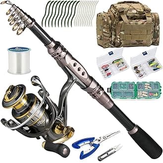 Dr.Fish Fishing Rod and Reel Combos 125pcs Full Kit Carbon Fiber Telescopic Spinning Rod 9+1BB Spinning Reel Tackle Bag Lines Lure Bait Accessories Gear Organizer 2 Size Saltwater Freshwater