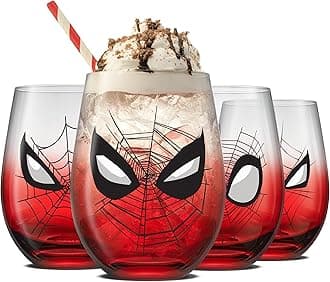 Marvel Spider-Man Spidey-Sense Stemless Drinking Glasses, 19oz Superhero Glass Tumblers, Set of 4 Drink Glasses, Marvel Gifts for Men and Women