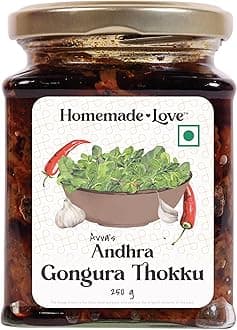 Homemade Love Andhra Gongura Thokku (250 Gm) | Gongura Pickle with Garlic Pure Natural Home Made Taste | Authentic Andhra Style Achar Perfect for Rice, Dosa, Idli, Upma & Roti | No Preservatives