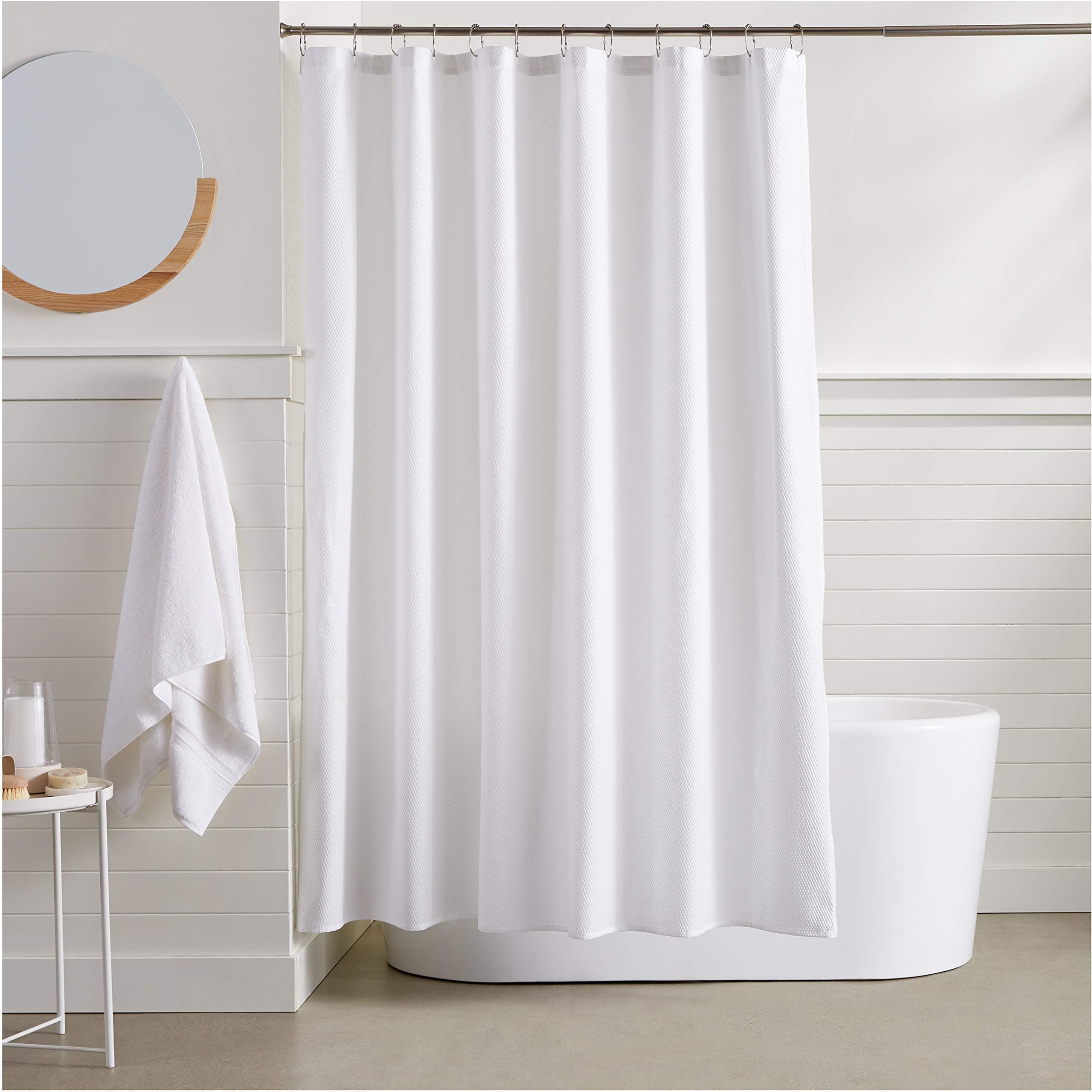 Amazon Basics Lightweight Super Soft Easy Care Microfibre Waffle Texture Shower Curtain, 183 x 183 cm, White