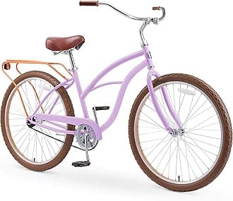 sixthreezero Around The Block Women's 26" Single Speed New Beach Cruiser Bicycle with Rear Rack, Lilac Ginger