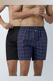 XYXX Men's Checkmate Relaxed Fit Cotton Boxer Shorts with Dual Pocket & No Marks Waistband (Pack of 2)