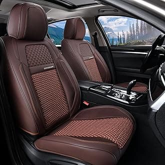 Coverado Leather Seat Cover Front, Universal Covers for Cars, Waterproof Luxury Leatherette Seat Cushions, Auto Car Seats Protectors, Driver Seat Cover Fit for Most Vehicles-Brown