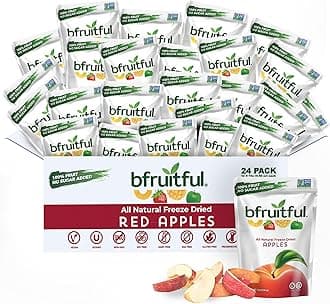 bfruitful Freeze-Dried Apple, Freeze Dried Fruit Snacks, Dried Apples with No Sugar Added, Vegan, Non GMO, Kosher, Wholesome Snack for Kids or Adults, 0.56 oz Single-Serve Snack Packets, 24 Pack