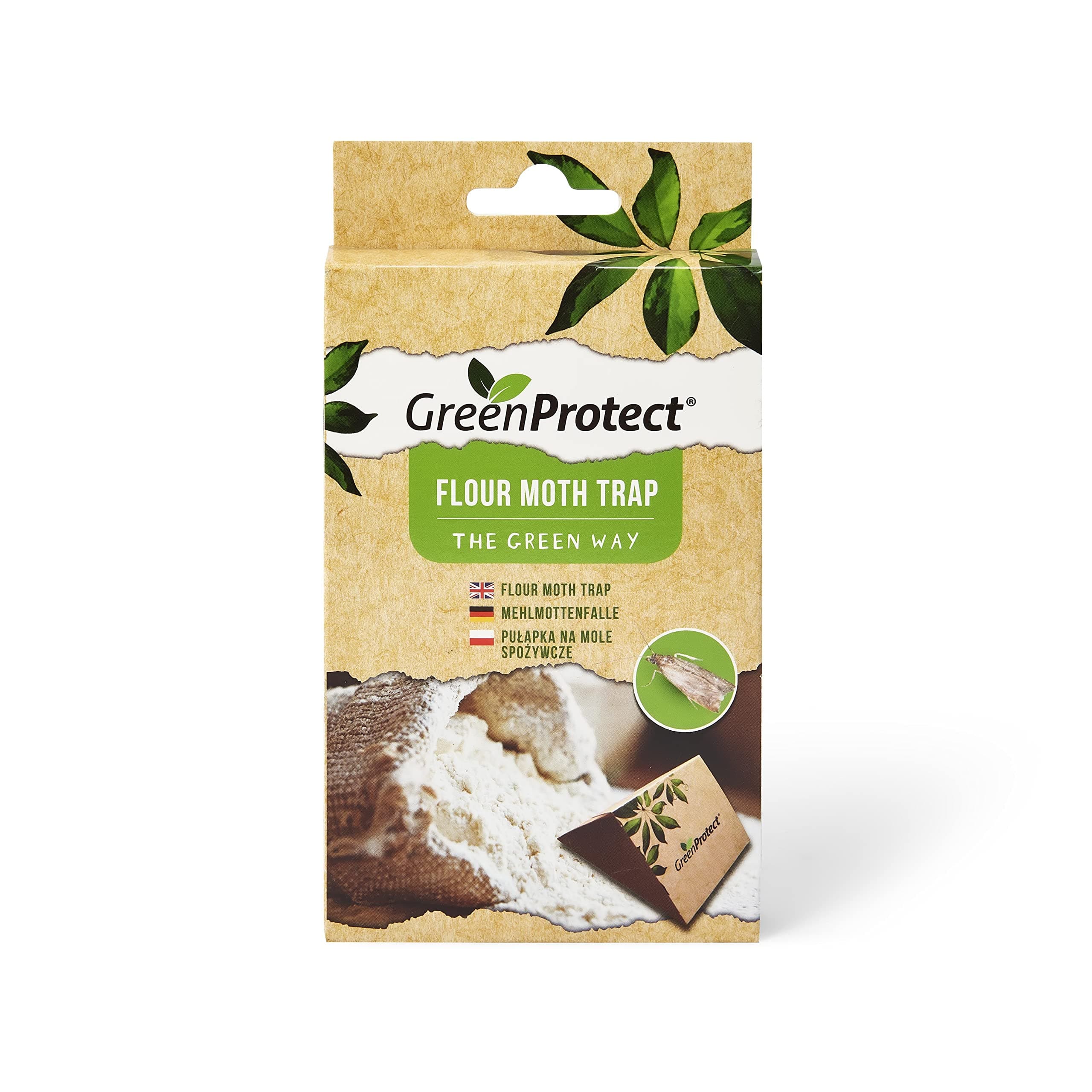 Green Protect Flour Moth Trap - Sustainable Insect Trap - Insecticide Free Monitoring Device - Kitchen Home Office and More - Meal moth, Weevil Moth and Grain Moth - Pack of 2