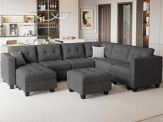 Modular Sectional Sofa Set with Ottomans Oversized U Shaped Sofa Set with Storage Seat Modular Sofa Couch with Reversible Chaises Modern Fabric Dark Grey