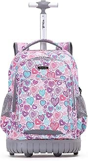 Tilami Rolling Backpack for Kids 19 Inch Wheeled Bookbag for Boys & Girls for School & Travel, Colorful Hearts, Large, Laptop