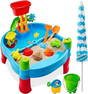 Best Choice Products Kids Sand & Water Outdoor Activity Table, Childs 2-in-1 Play Set w/ 18 Accessories, Adjustable Umbrella, 120 Capacity