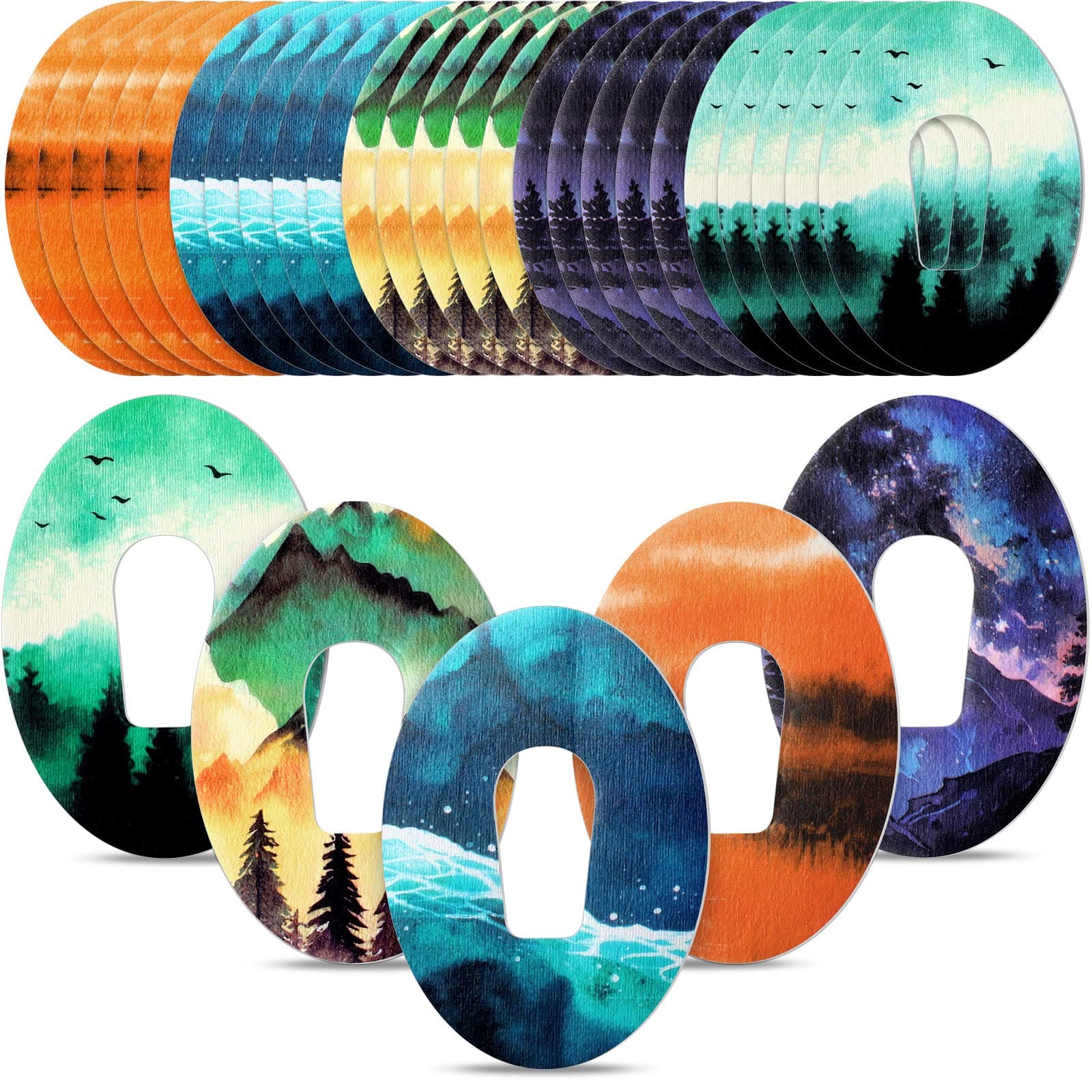 Panelee 25 Pack Adhesive Patch Compatible with Dexcom G6 Adhesive Tape Patches, Natural Landscape Style Split Backing, CGM Tape Compatible with Dexcom G6 Sensors, 5 Styles