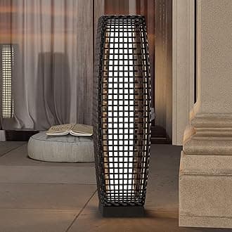 Grand patio Solar Outdoor Floor Lamp Water-Resistant Wicker Deck Lantern Light for Garden or Porch-Large Fuji, Dark Brown