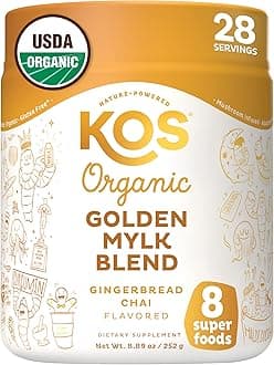 A Whole Latte Gold - Organic Plant-Based Golden Milk Mix- Potent Ayurvedic & Mushroom Tea Blend- Supports Digestion, Immune Booster, Joint Support - Ginger Bread Chai Flavor 30 Servings 9.52 Ounce
