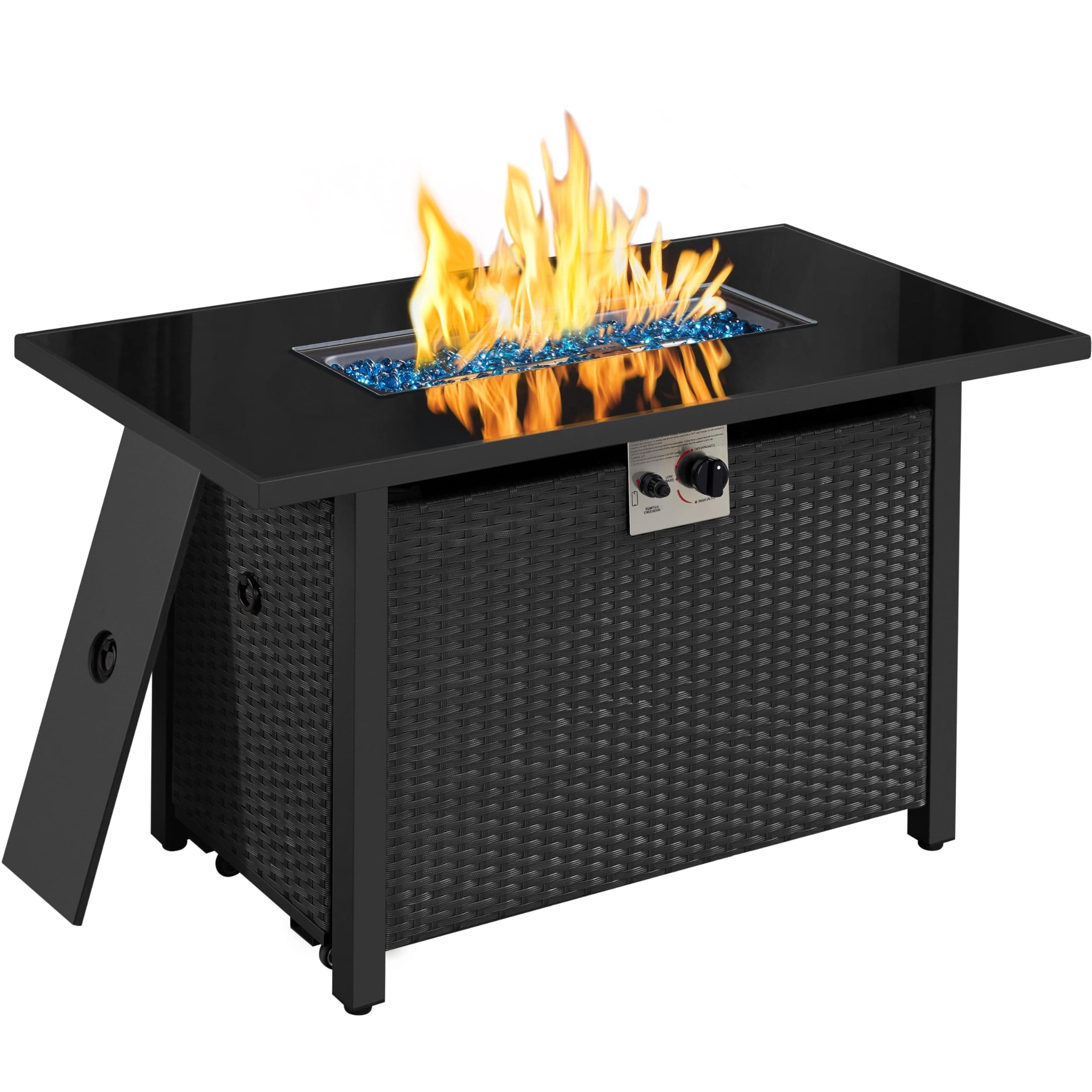 Yaheetech Fire Pit Propane Fire Pit 50,000 BTU Rectangle Fire Pit Table with Glass Tabletop and Waterproof Cover, Gas Fire Table for Garden, Patio, Outdoor, CSA Certification