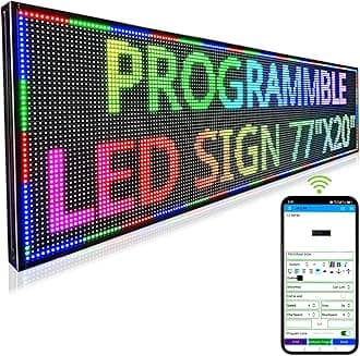 Programmable Scrolling Led Sign, Outdoor Digital Signs P10 , Big Open Neon Signs, Large Electronic Message Display Board Waterproof ,for Business Store Advertising Public ,Full Color High Brightness High Definition，WIFI APP control 77’’x20’’