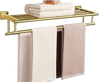 Alise Double Towel Rack for Bathroom,24 in Bathroom Tower Holder Towel Shelf with Double Towel Bars Wall Mount,SUS304 Stainless Steel Towel Hanger Double Tower Bar for Bathroom Wall,Brushed Gold