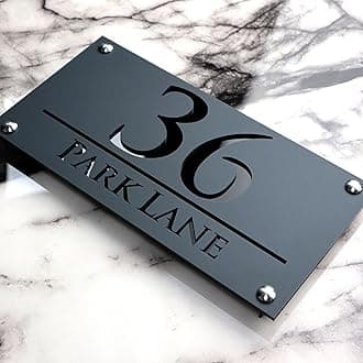 K SMART SIGN | LUXE H3 F32 | House Numbers Plaques House Numbers Door Laser Signs Number Name Personalised Plaques For Outside 3D Laser Cut acrylic Mirrored Marble (Dark Gray & Gloss Black)