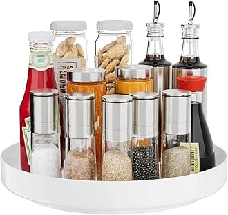 Ovicar Lazy Susan Cabinet Organizer - 11 inch Metal Turntable Lazy Susan for Kitchen Spice Rack Pantry Cupboard Bathroom Countertop Refrigerator Table Storage, White
