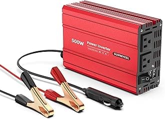 SUNWHEEL 500W Power Inverter DC 12V to 110V AC Car Inverter with 2 x 3.1A USB Ports and Dual AC Outlet, Equipped with 1 Cigarette Lighter and 2 Battery Clamps for Road Trip and Camping
