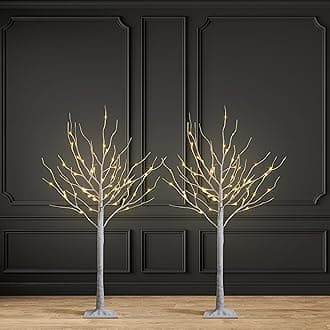 2 Pack 4FT Lighted Birch Tree 48 LED Artificial Tree for Decoration Inside and Outside, Home Patio Wedding Festival Christmas Decor, Warm White