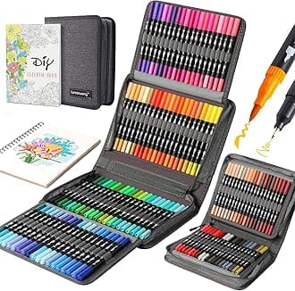 nobrand 120 Colors Duo Tip Brush Markers Art Pen Set,LANRENWENG Fine Brush Tip Colored Pens Set with Canvas Bag,Markers for Adult Coloring Books Drawing Sketching Note taking Lettering Calligraphy