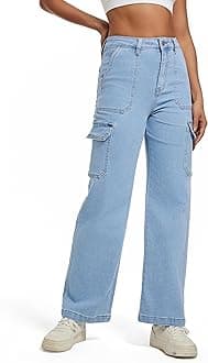 Women Cargo Jeans High Waist Y2K Straight Leg Trendy Stretchy Lightweight Jeans for Women