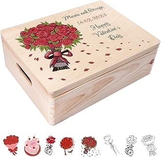 Personalized Wooden Storage Box Valentine Box | 15.8x11.8x5.5in (+-0.5) | Multiple Choice | Hinged Lid Handles Engraving | Unpainted Gift Box | UNSANDED Memory Souvenir Chest