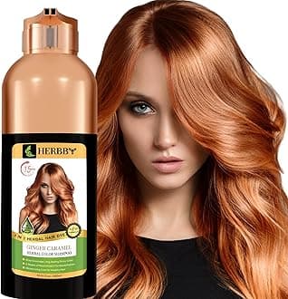 HERBBY Hair Color Shampoo for Gray Hair Coverage&Color Transform with 9 Herbal Extracts –Long Lasting(6-8 Weeks),Shiny,Evenly Colored,Instant Hair Dye Shampoo&Conditioner,500 Ml (GINGER CARAMEL COLOR)