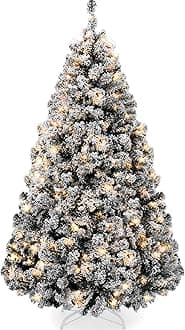 Best Choice Products Pre-Lit Black Christmas Tree, 4.5ft Artificial Flocked Full Fir Tree, Holiday Decoration w/ 200 Lights, 400 Branch Tips