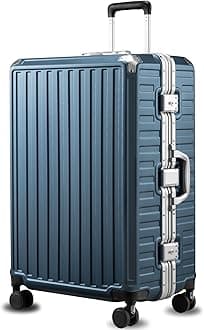 Checked Suitcase with Spinner Wheels, 8010S Aluminum Frame Zipperless Polycarbonate Hard Shell Suitcase (ZX-Core, Blue, 28 Inch)