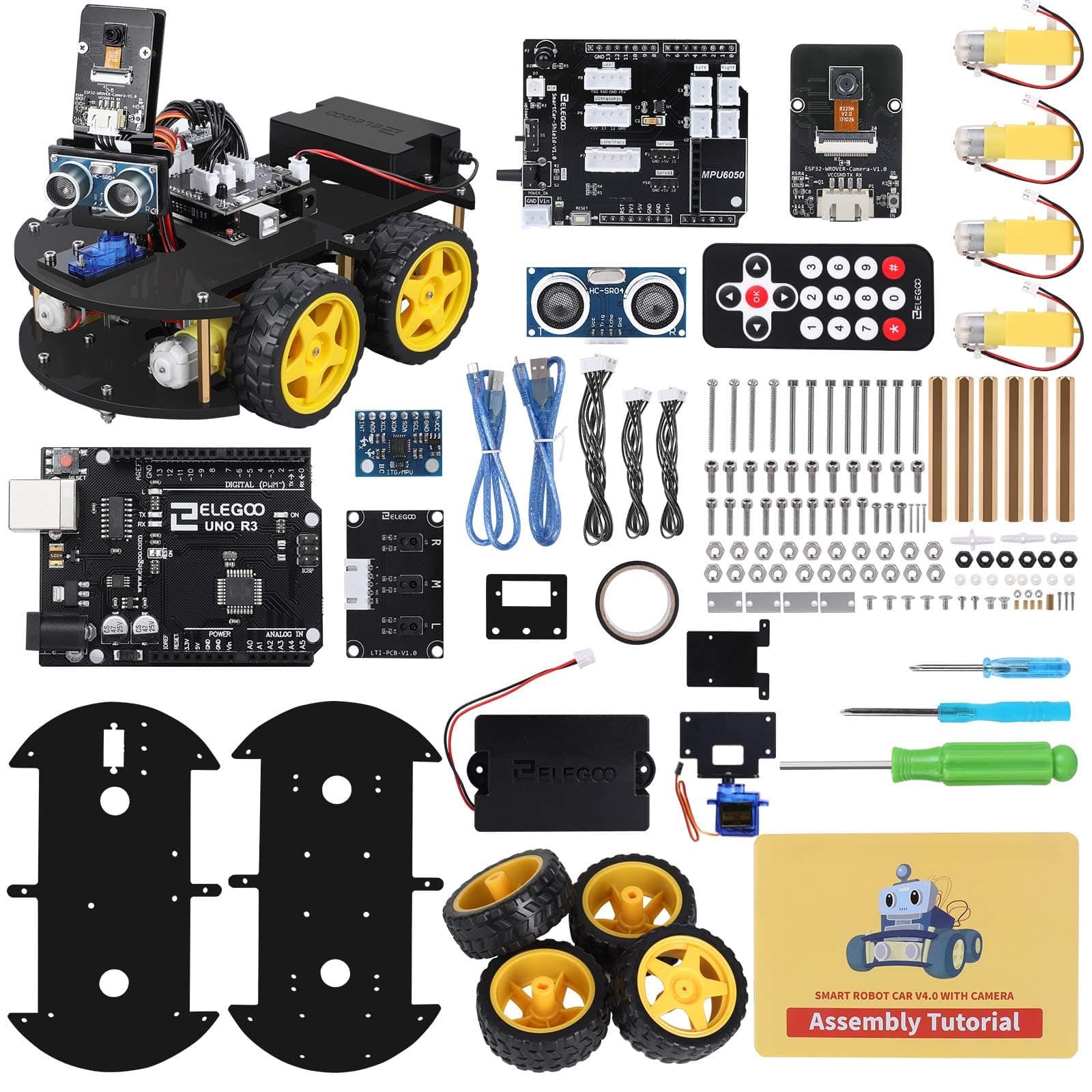 UNO R3 Project Smart Robot Car Kit V4 with UNO R3, Line Tracking Module, Ultrasonic Sensor, IR Remote Control etc. Intelligent and Educational Toy Robotic Kit for Arduino Learner