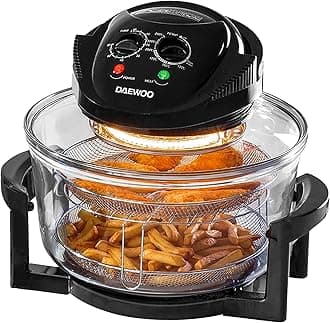 Daewoo Deluxe 17L 1300W Halogen Air Fryer with an Extension Ring- 60min Timer with Self-Cleaning Function, Adjustable Temperature Control and 7 Accessories Included - Black