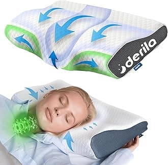 Derila Cervical Queen Size Pillow for Sleeping - Support Pillow for Side, Back, Stomach Sleepers - Contour Best Bed Pillows for Sleeping 23.6" x 13.4" x 4.3"