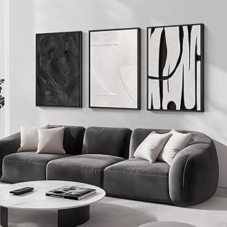Large Framed Black and White Abstract Wall Art for Living Room, 3 Piece Canvas Prints Paintings Artwork for Walls, Modern Minimalist Pictures for Hallway Stair Office Wall Decor -Total Size 30x60 Inch