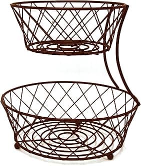 Inspired Living by Mesa Inspired Living Bowl Kitchen BASKETSTAND Oil Rubbed Bronze Crossed Collection FRUIT BASKET - 2 TIER,