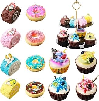 Chivao 12 Pieces Fake Food Realistic Artificial Toy Slice Fake Decoration Macaroon Birthday Toys Faux Simulation Croissant Model PU Photography Props(Desserts)
