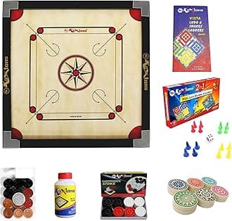 Carrom Board 28 INCH Medium Size Cut Pocket with 1.5" Border & 3 mm Ply (Economy) with STRICKER & Accessories and Vista 14 INCH Ludo Snakes and Ladder