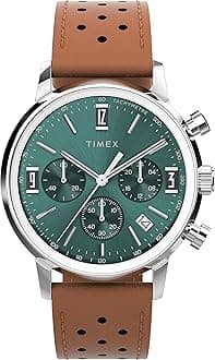 Timex Men's Marlin 40mm Watch - Brown Strap Blue Dial Stainless Steel Case, Brown, One Size, 40 mm Marlin Chronograph Watch