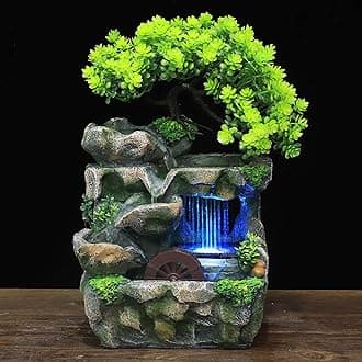 Indoor Water Fountain Mini Desktop Fountain Waterfall Small Rockery with LED Light for Home Office Bedroom Desk Decoration