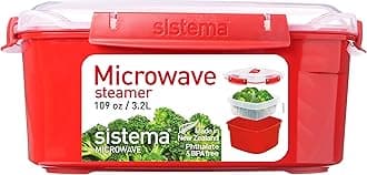 Microwave Food Steamer with Removable Steamer Basket | Large 3.2 L | Red/Clear