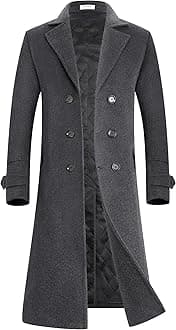 Men's Luxury Full Length Trench Coat Long Wool Overcoat Winter Windbreaker