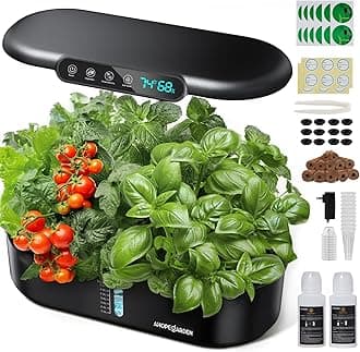 Ahopegarden Hydroponics Growing System kit: 12 Pods Indoor Herb Garden with Smart Environmental Detection - Full Spectrum LED Grow Light for Growing Vegetables，Herbs and Lettuce - Home Gardening